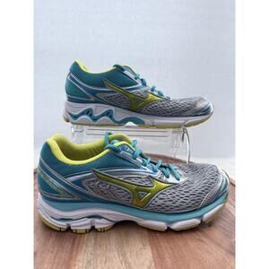Mizuno Wave Inspire 13 Shoes Womens Size 8 Blue Yellow Silver Running Sneakers